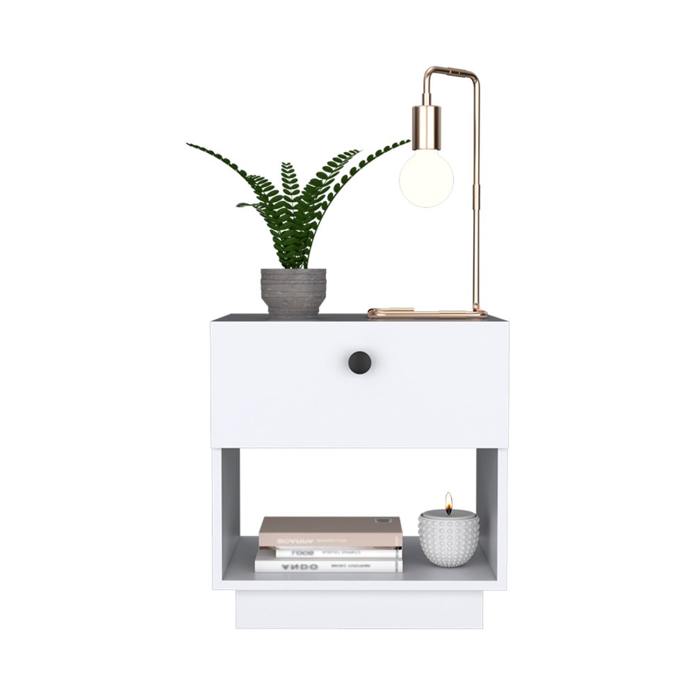 20" White Wood One Drawer Nightstand