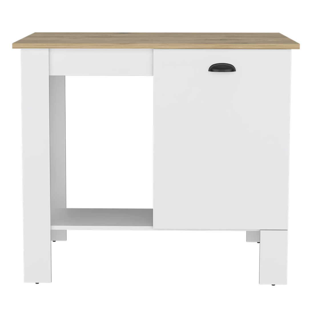 White and Natural 35" Kitchen Island With Storage