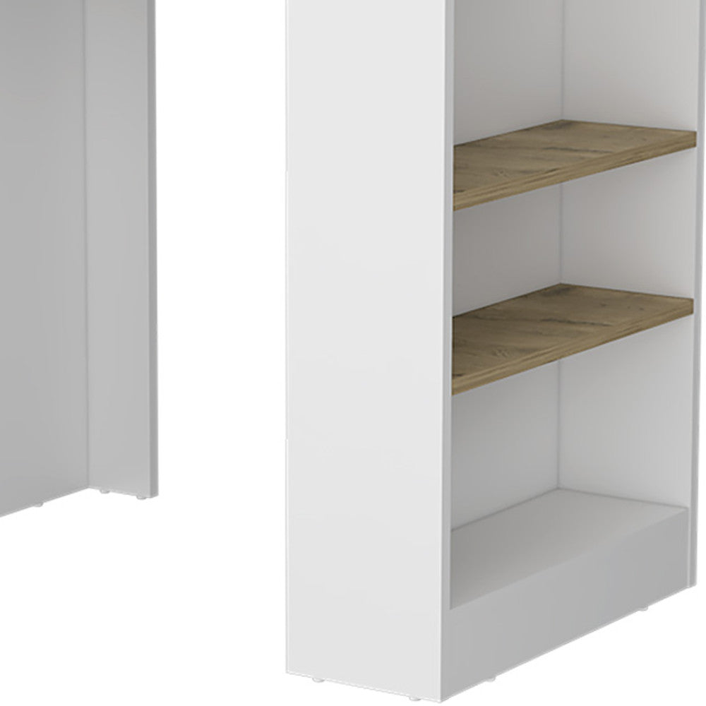 36" Oak and White Wood Kitchen Island With Storage