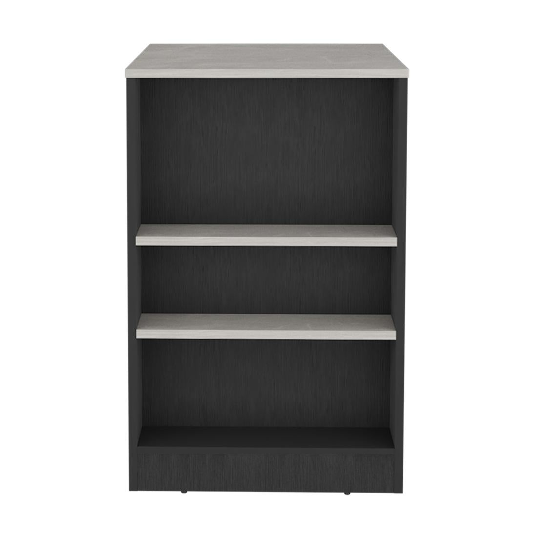 36" Gray and Black Faux Marble and Wood Kitchen Island With Storage