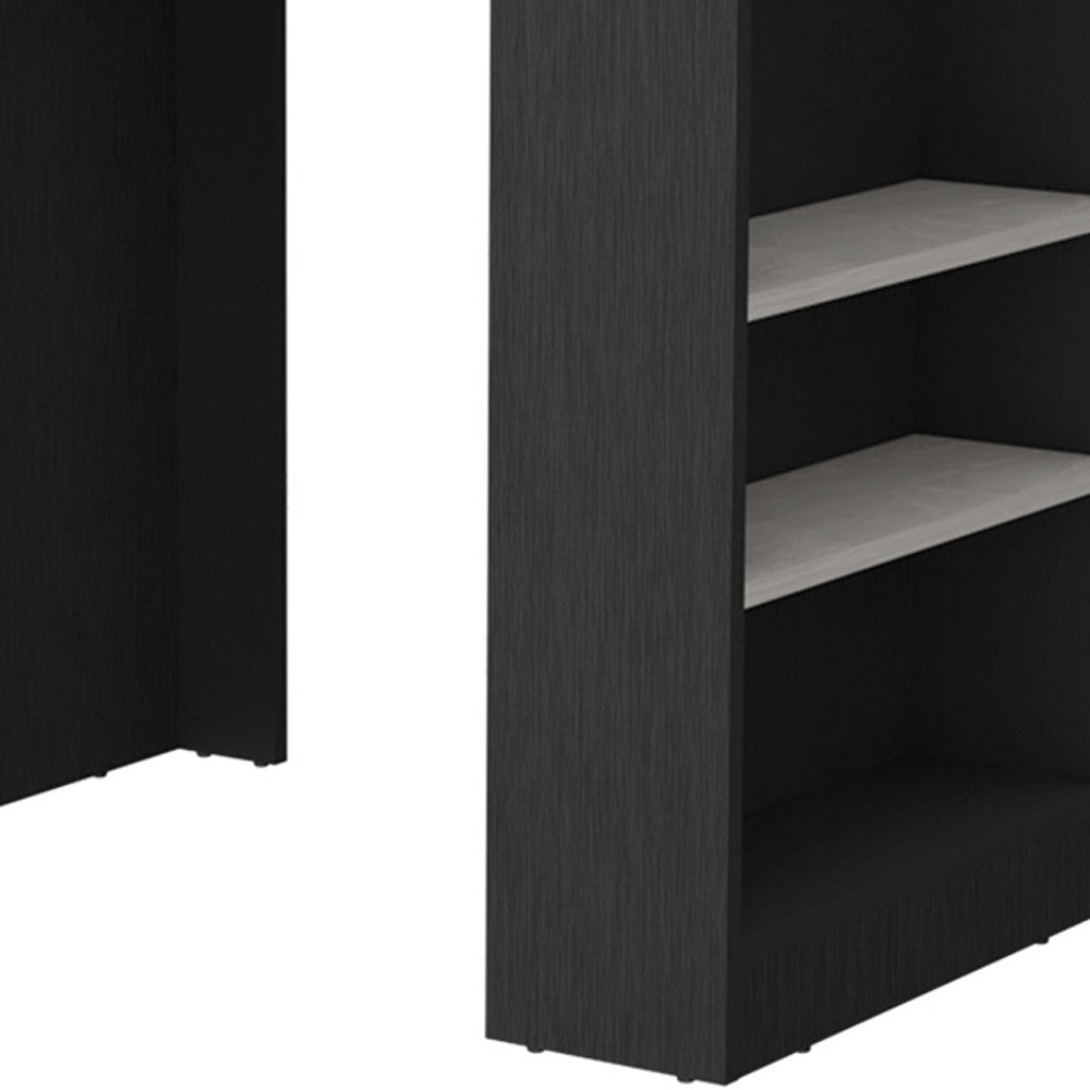 36" Gray and Black Faux Marble and Wood Kitchen Island With Storage