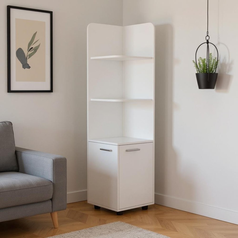 62" White Wood Corner Utility Cabinet With Two Doors