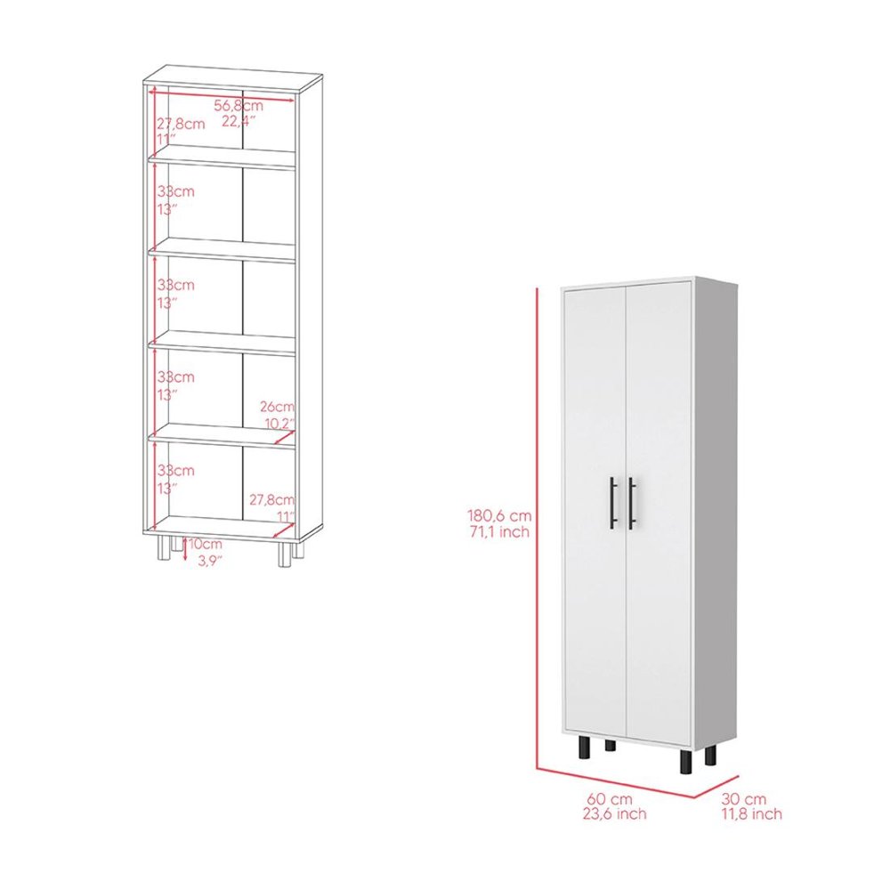 71" White Wood Two Door Pantry Or Storage Closet