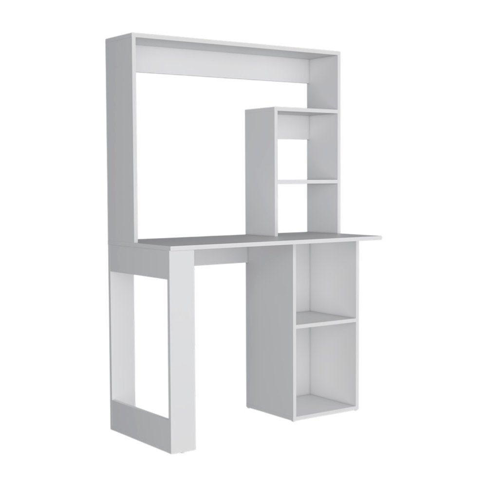 39" White Wood Computer Desk With Hutch
