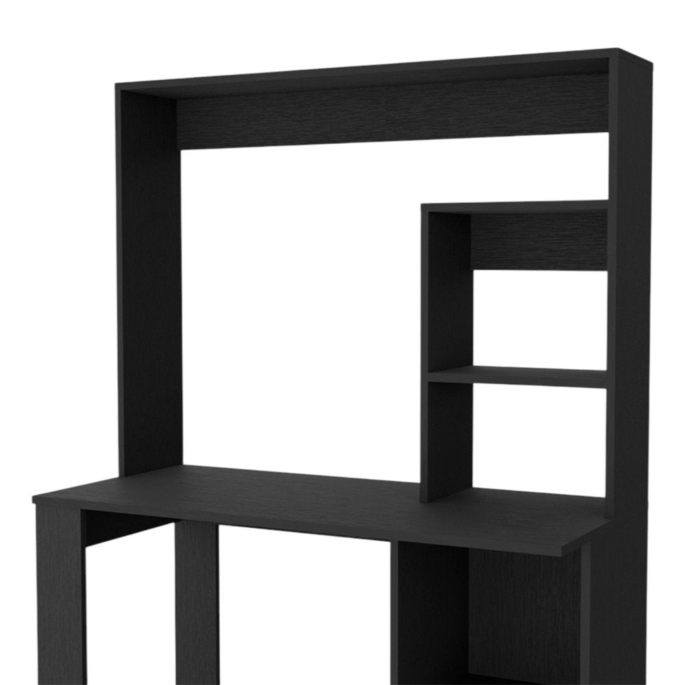 58" Black Wood Computer Desk With Hutch