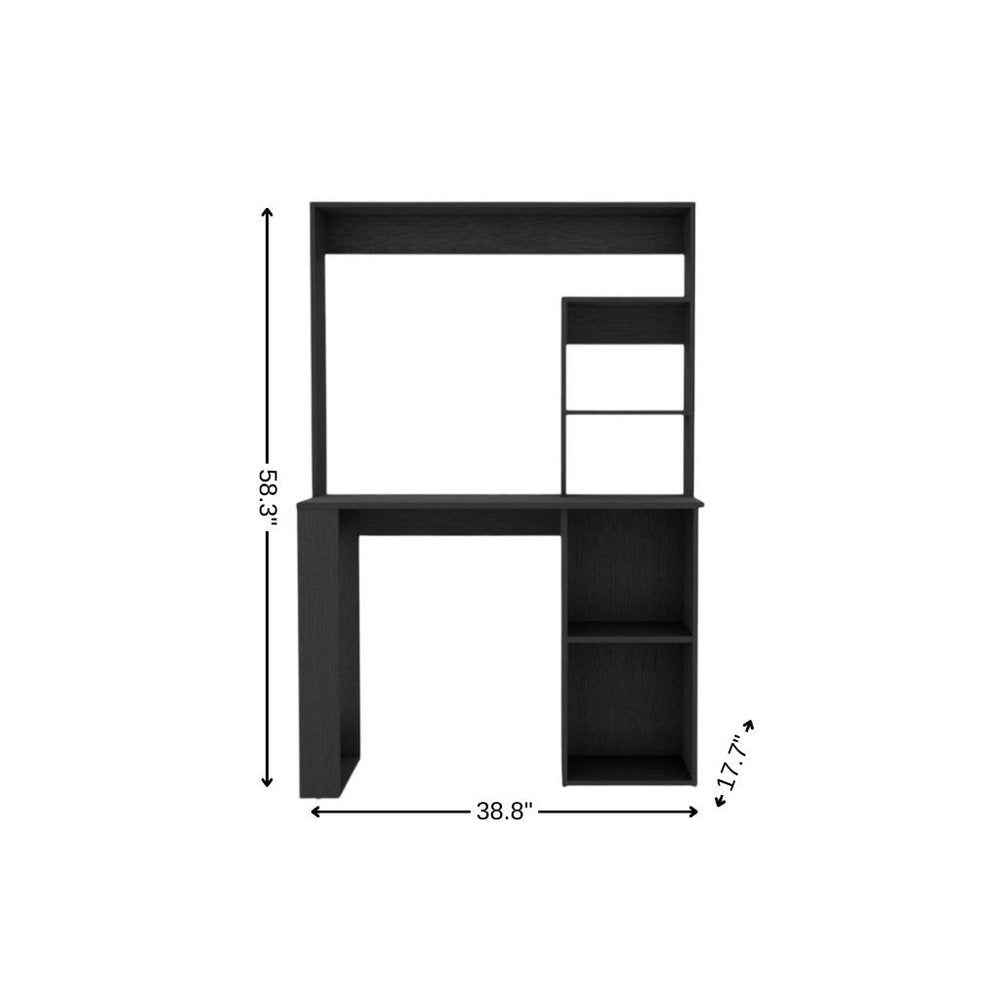 58" Black Wood Computer Desk With Hutch