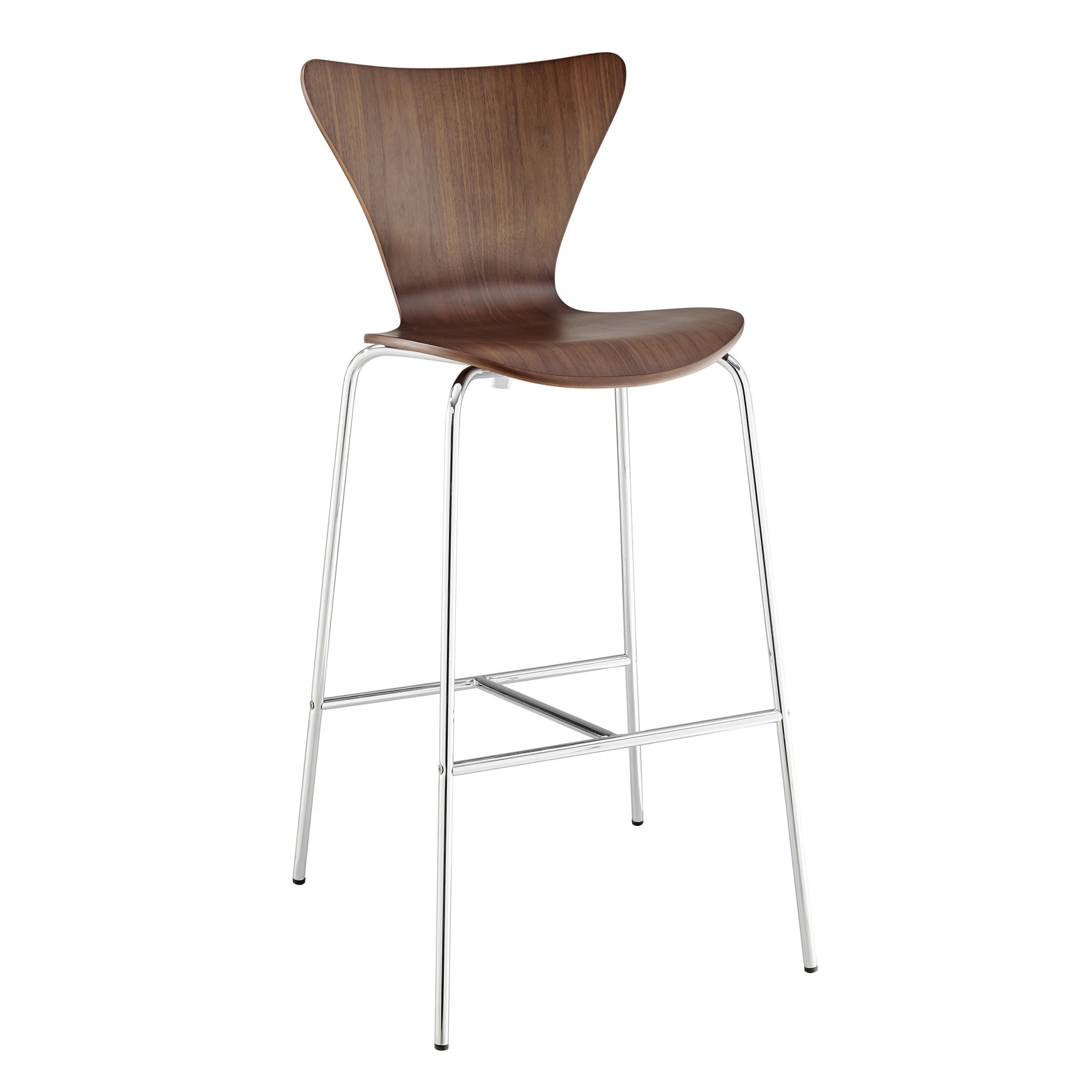 30" Brown And Silver Metallic Stainless Steel Bar Chair