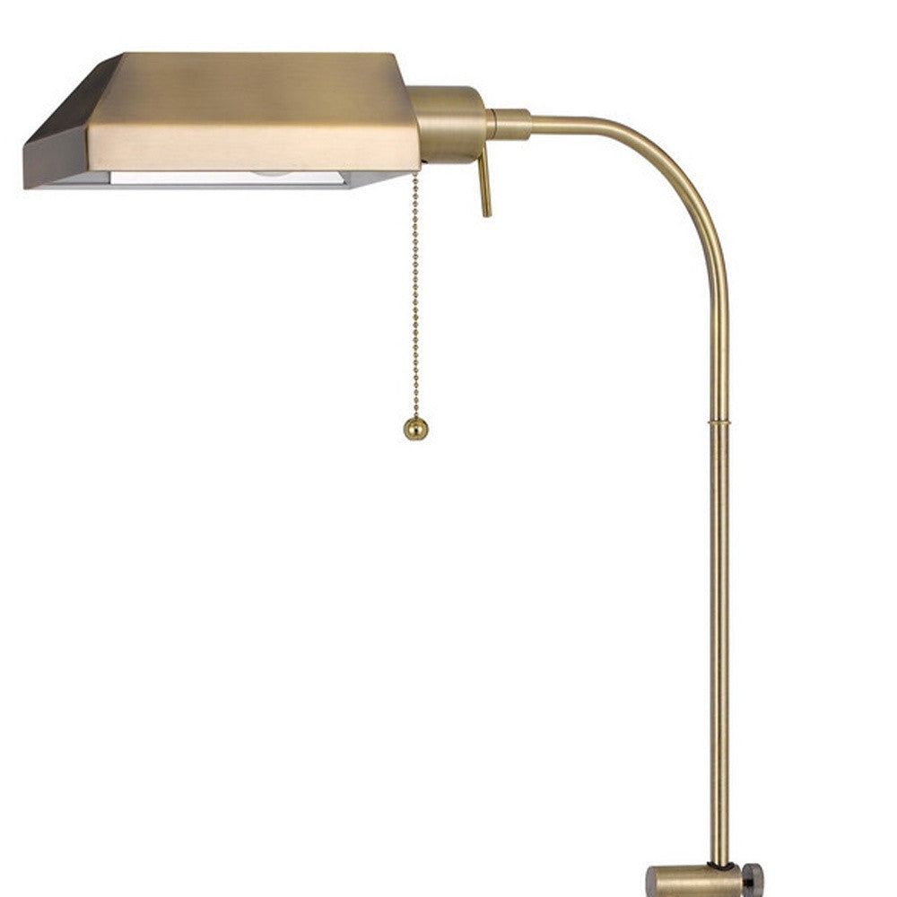 57" Brass Adjustable Traditional Shaped Floor Lamp With Bronze Square Shade
