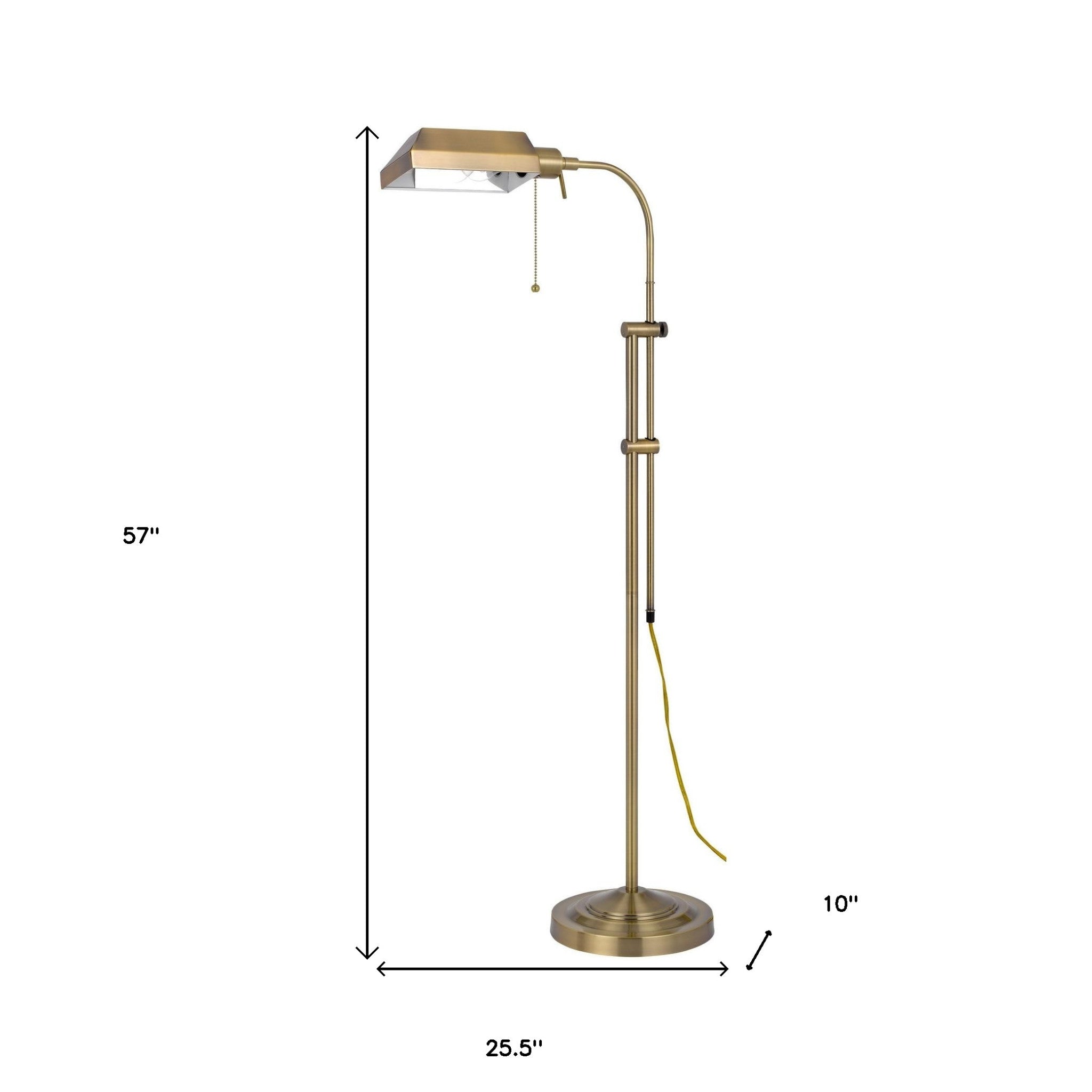 57" Brass Adjustable Traditional Shaped Floor Lamp With Bronze Square Shade
