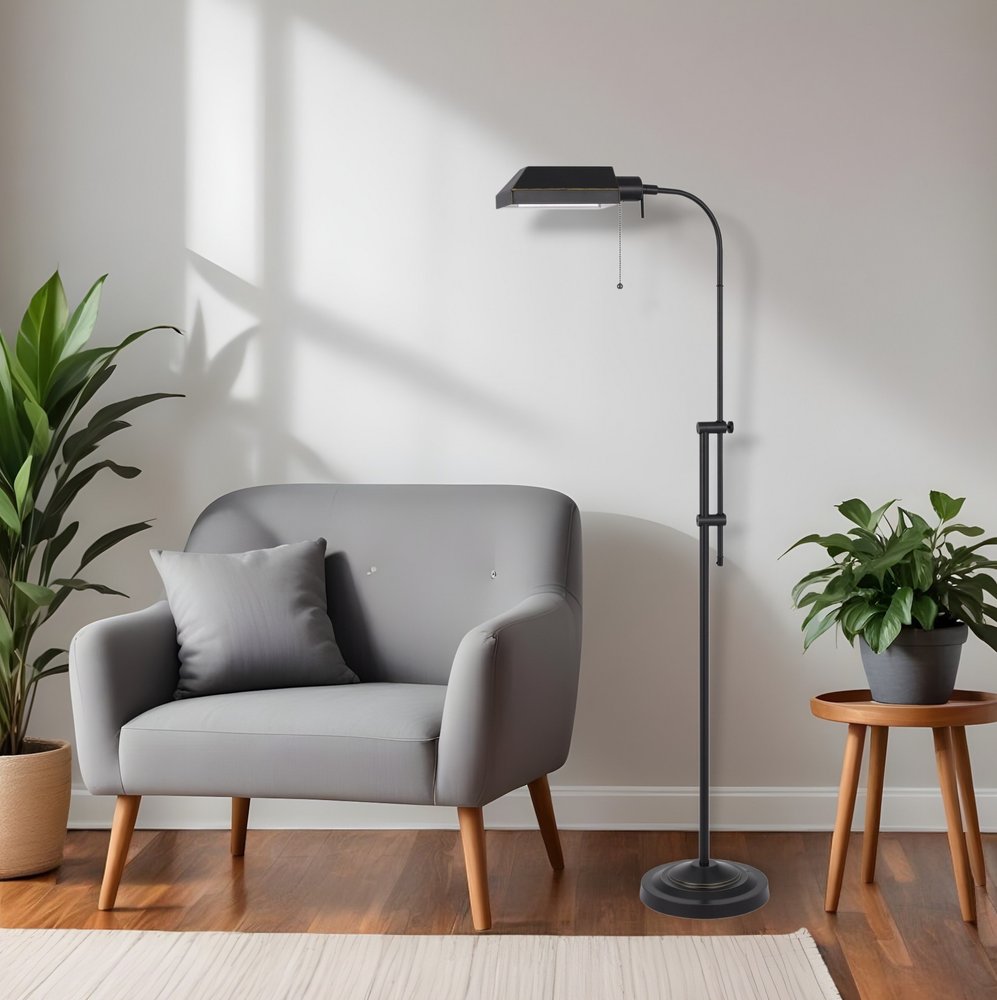 57" Bronze Metal Adjustable Floor Lamp With Bronze Metal Square Shade