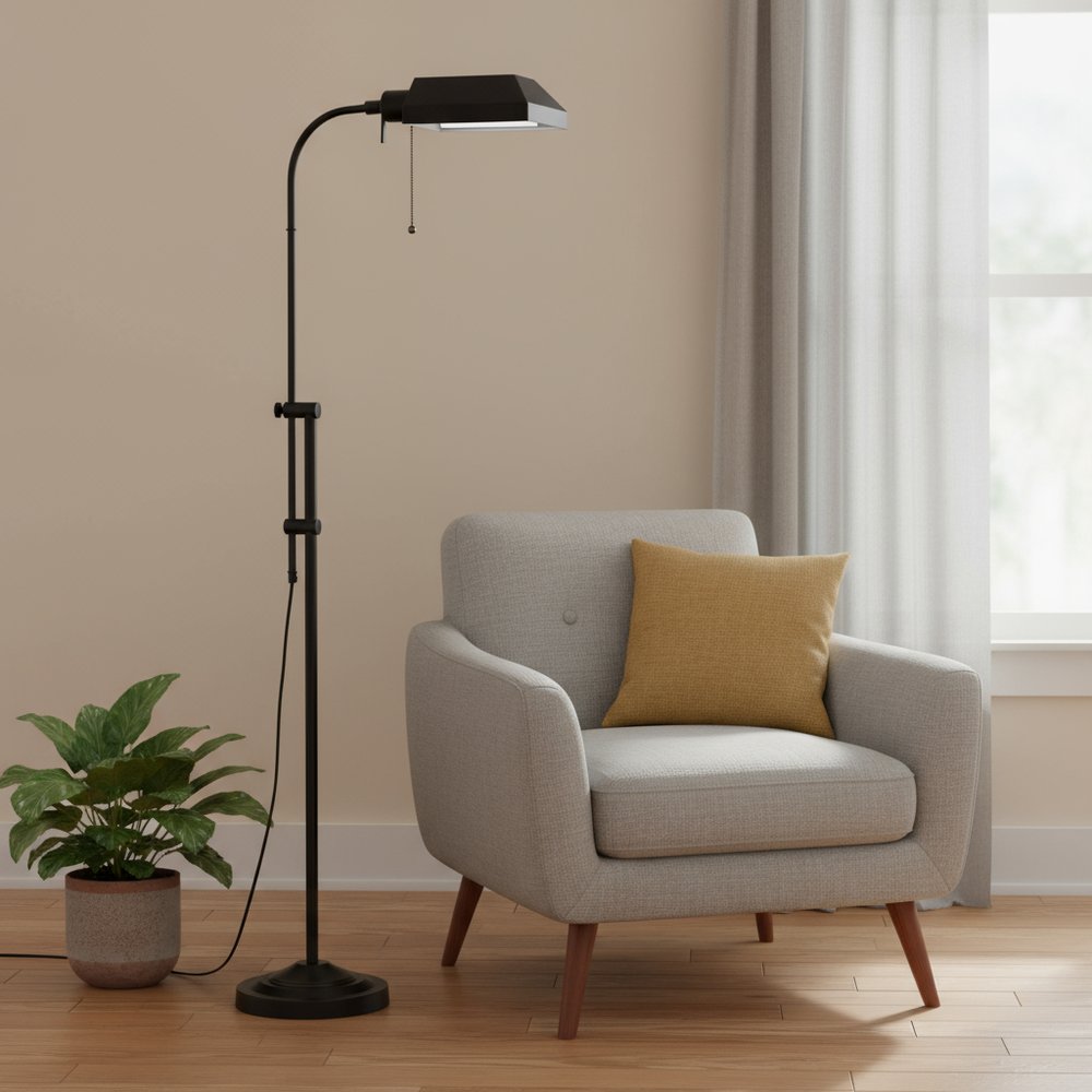 57" Bronze Metal Adjustable Floor Lamp With Bronze Metal Square Shade