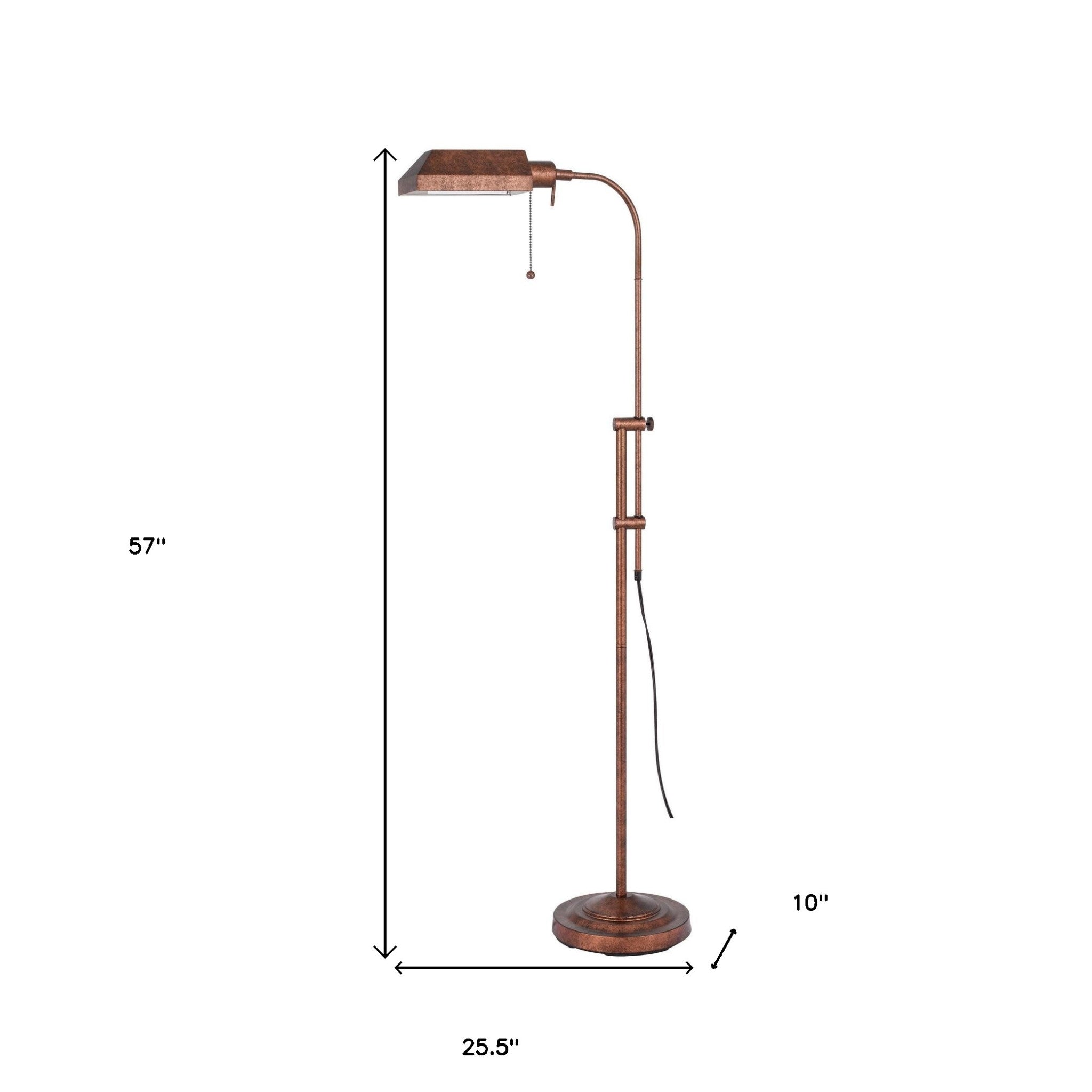 57" Rusted Adjustable Traditional Shaped Floor Lamp With Rust Square Shade