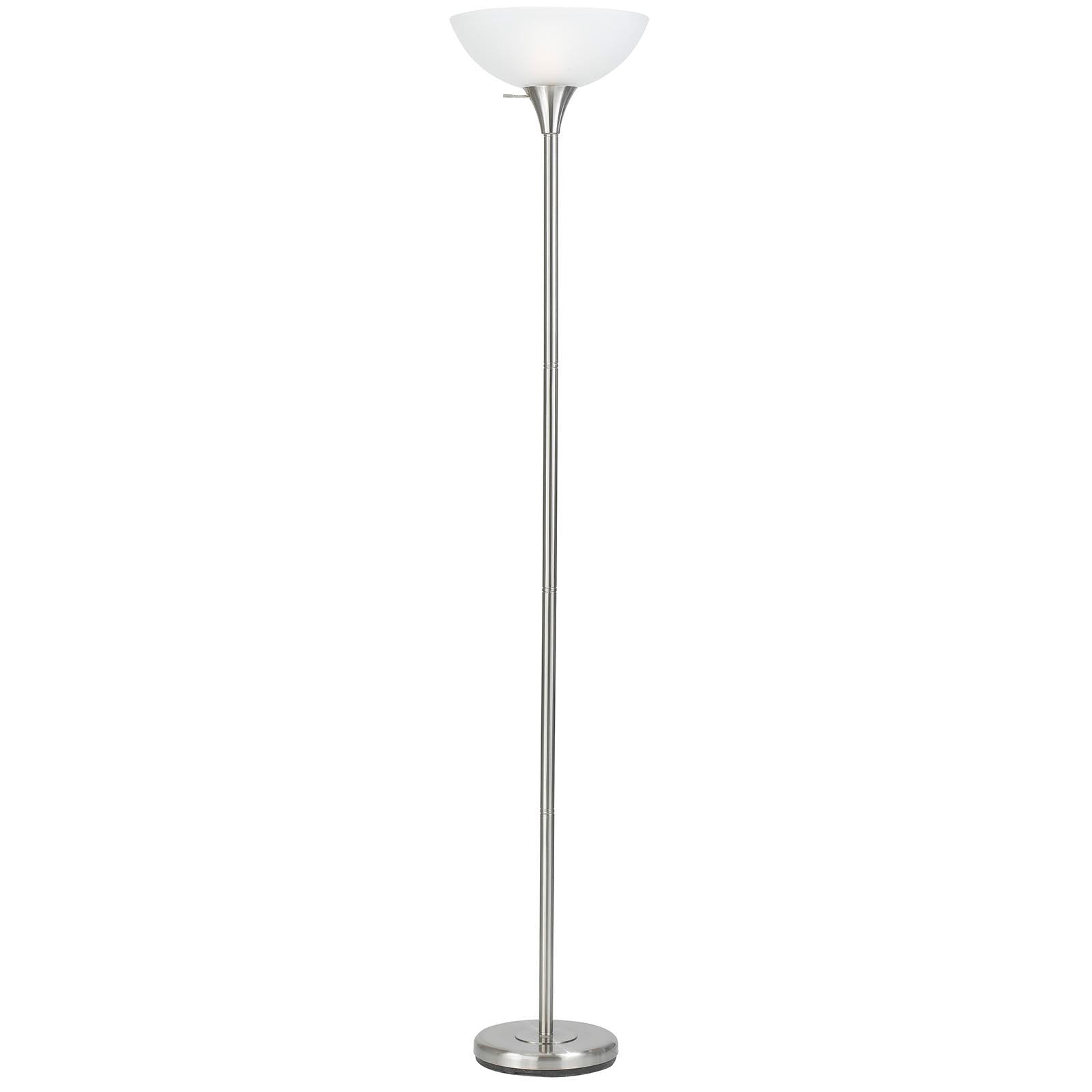 70" Nickel Metal Torchiere Floor Lamp With White Glass Dome Shade