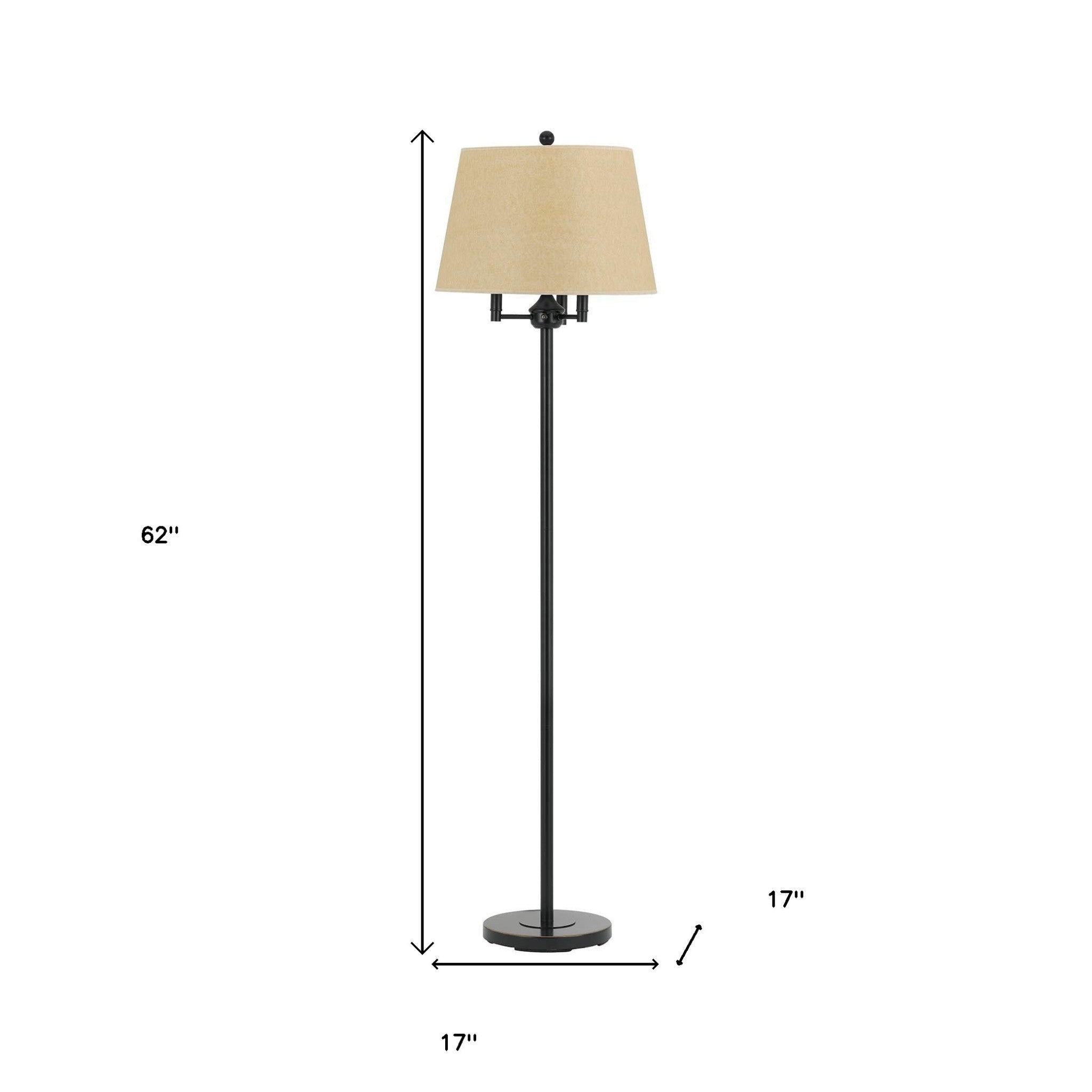 62" Bronze Four Light Floor Lamp With Beige Fabric Square Shade