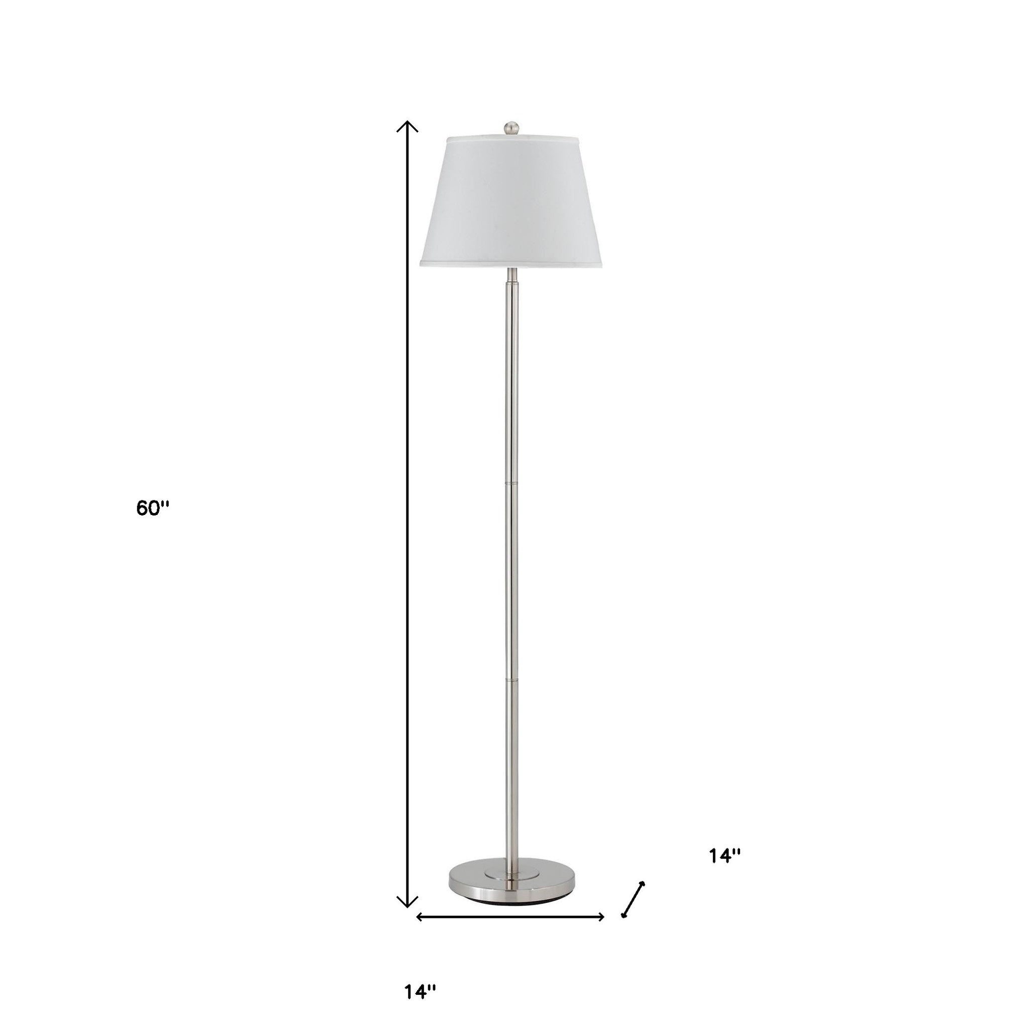 60" Nickel Traditional Shaped Floor Lamp With White Square Shade