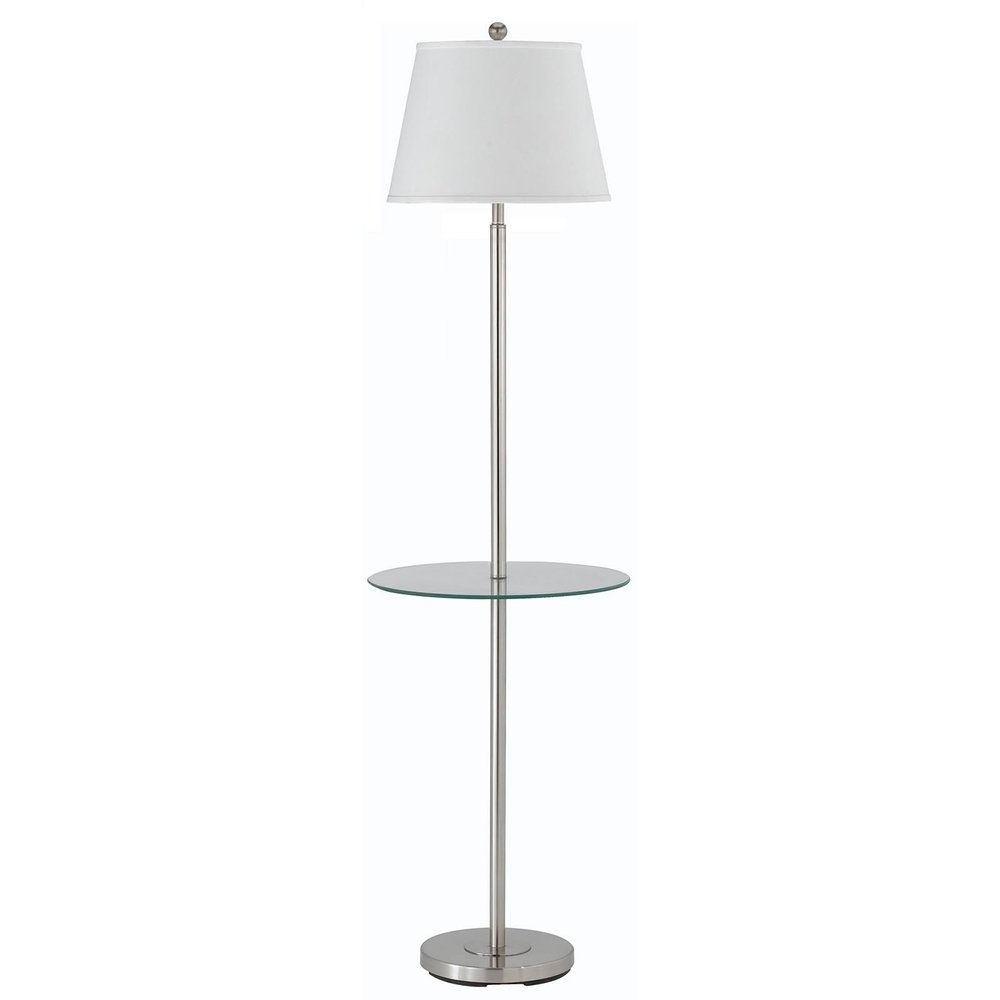 60" Nickel Metal Tray Table Floor Lamp With White Fabric Square Shade