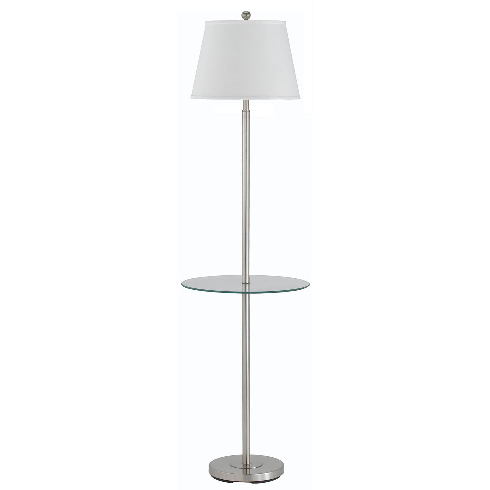 60" Nickel Metal Tray Table Floor Lamp With White Fabric Square Shade