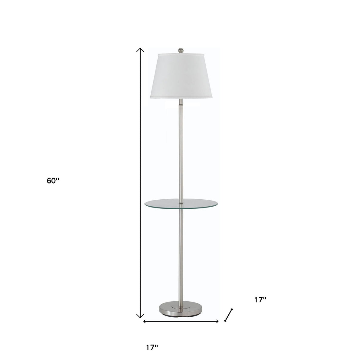 60" Nickel Metal Tray Table Floor Lamp With White Fabric Square Shade