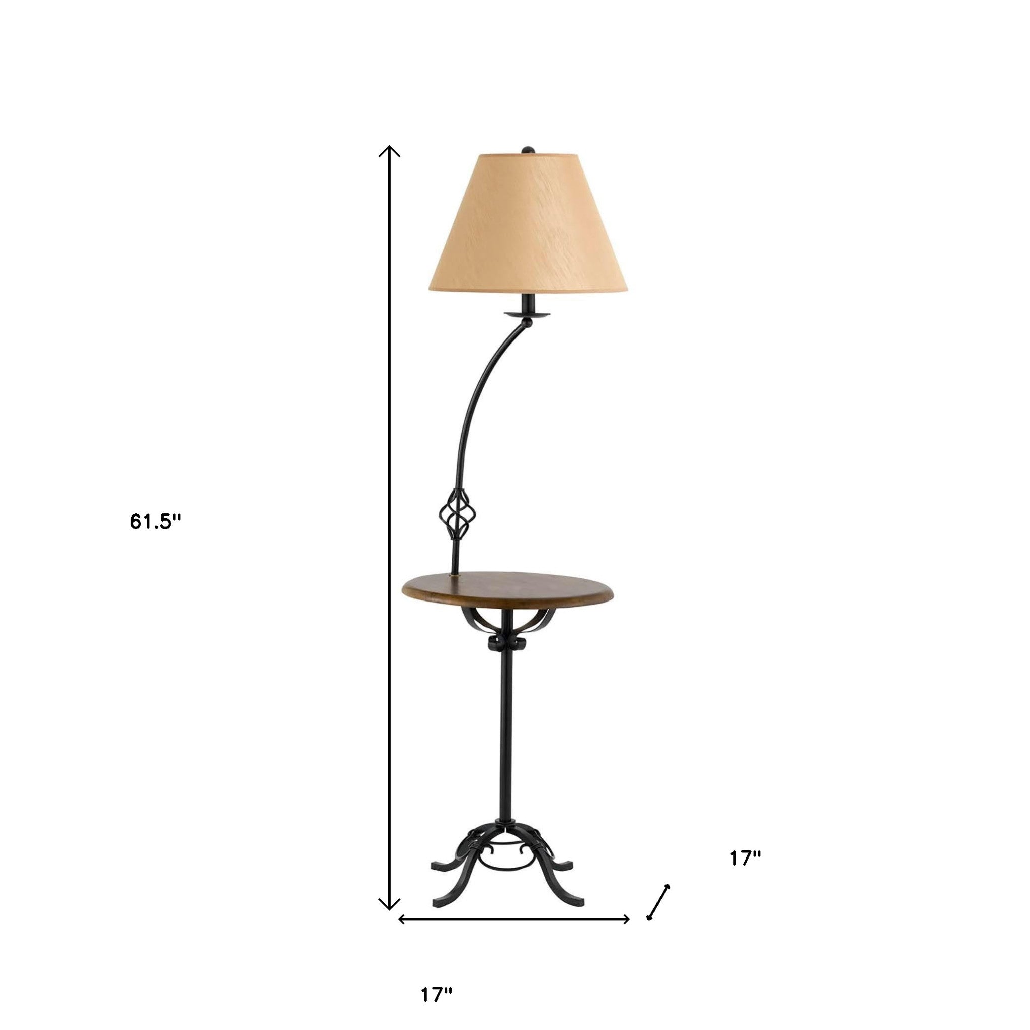 62" Black Tray Table Floor Lamp With Brown Empire Shade