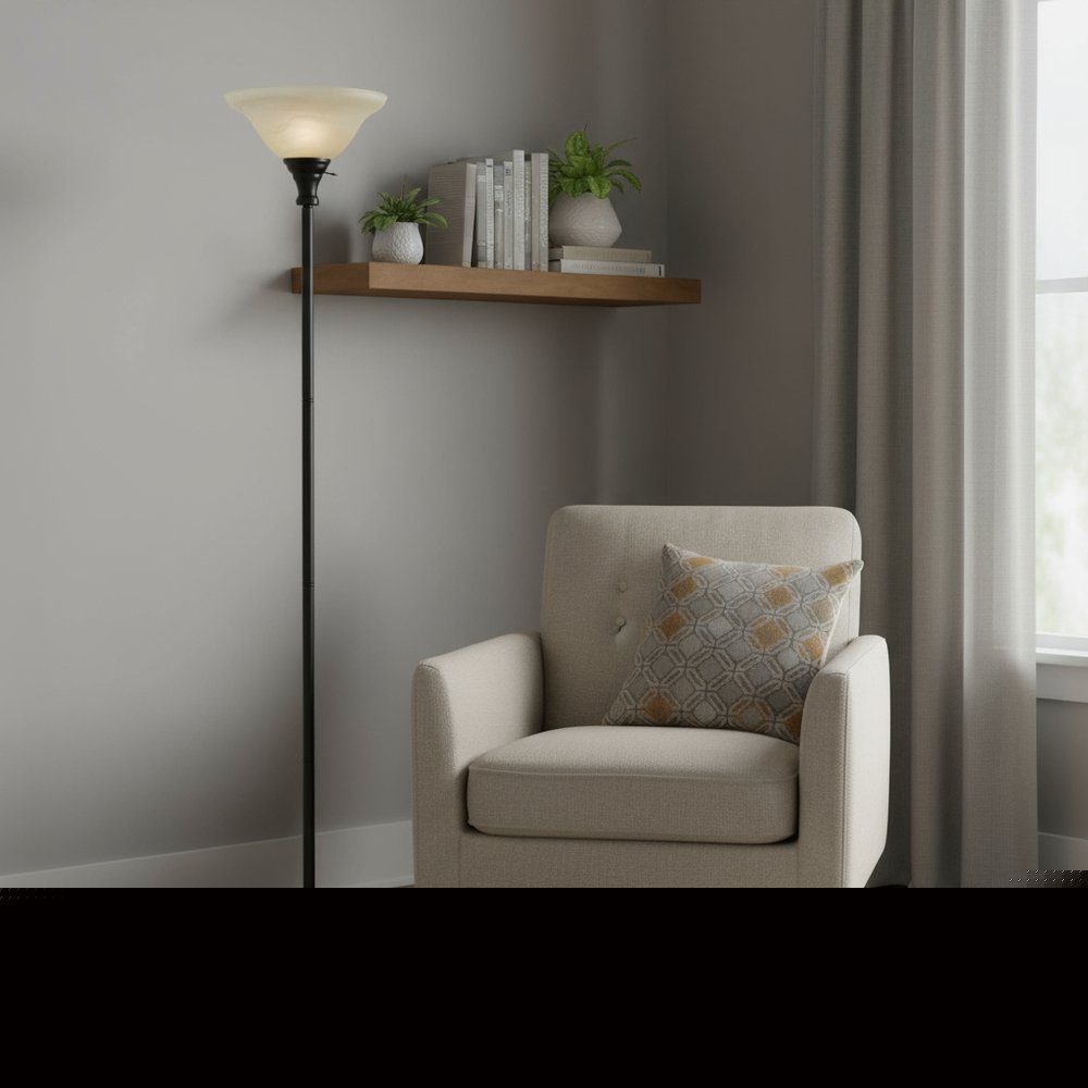 71" Bronze Torchiere Floor Lamp With Beige Frosted Glass Dome Shade