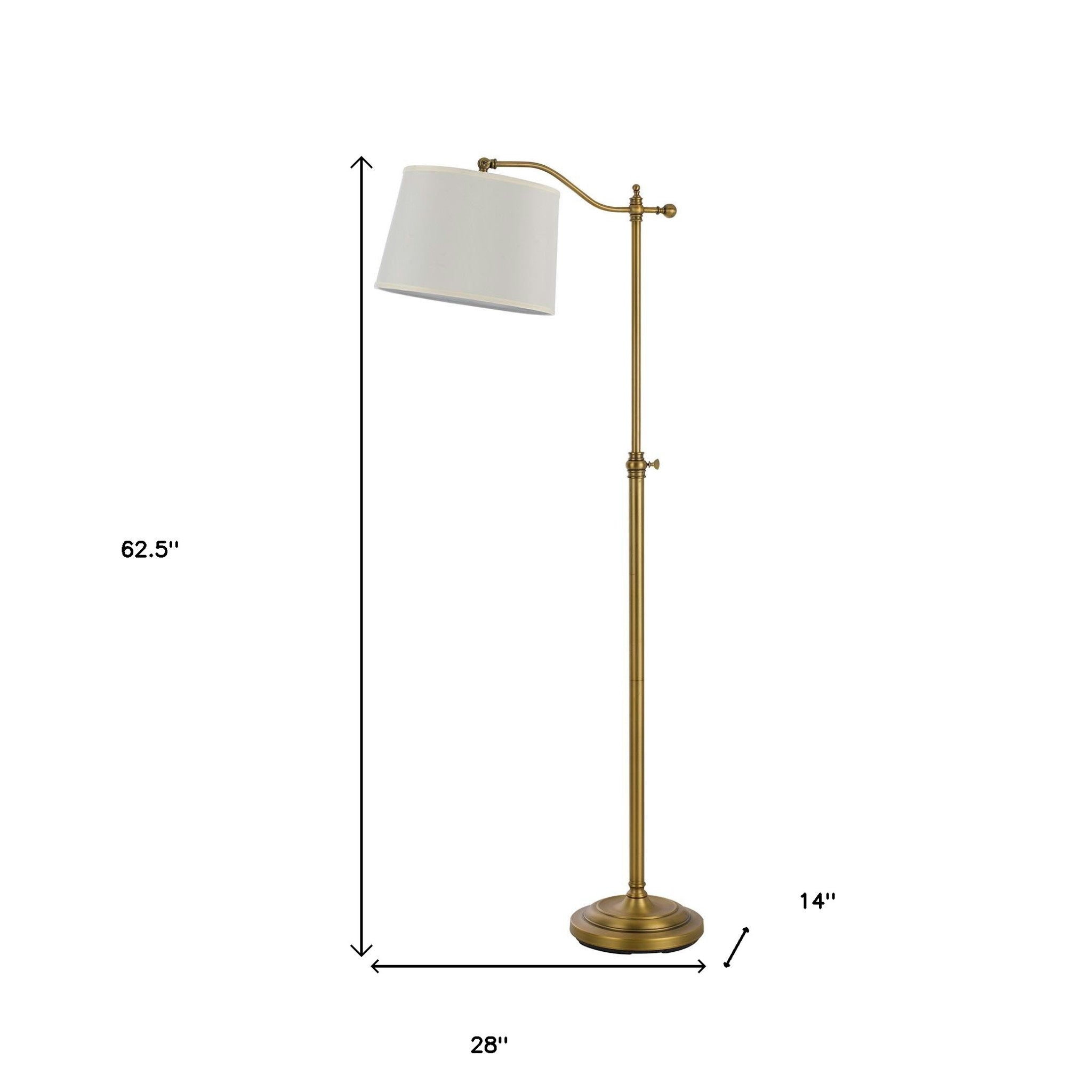 63" Bronze Adjustable Height Swing Arm Floor Lamp With White Fabric Shade