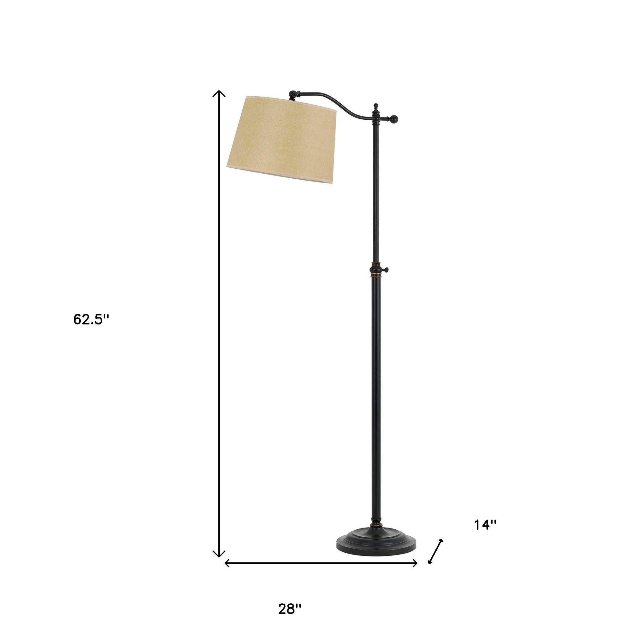 63" Bronze Metal Adjustable Floor Lamp With Tan Paper Square Shade