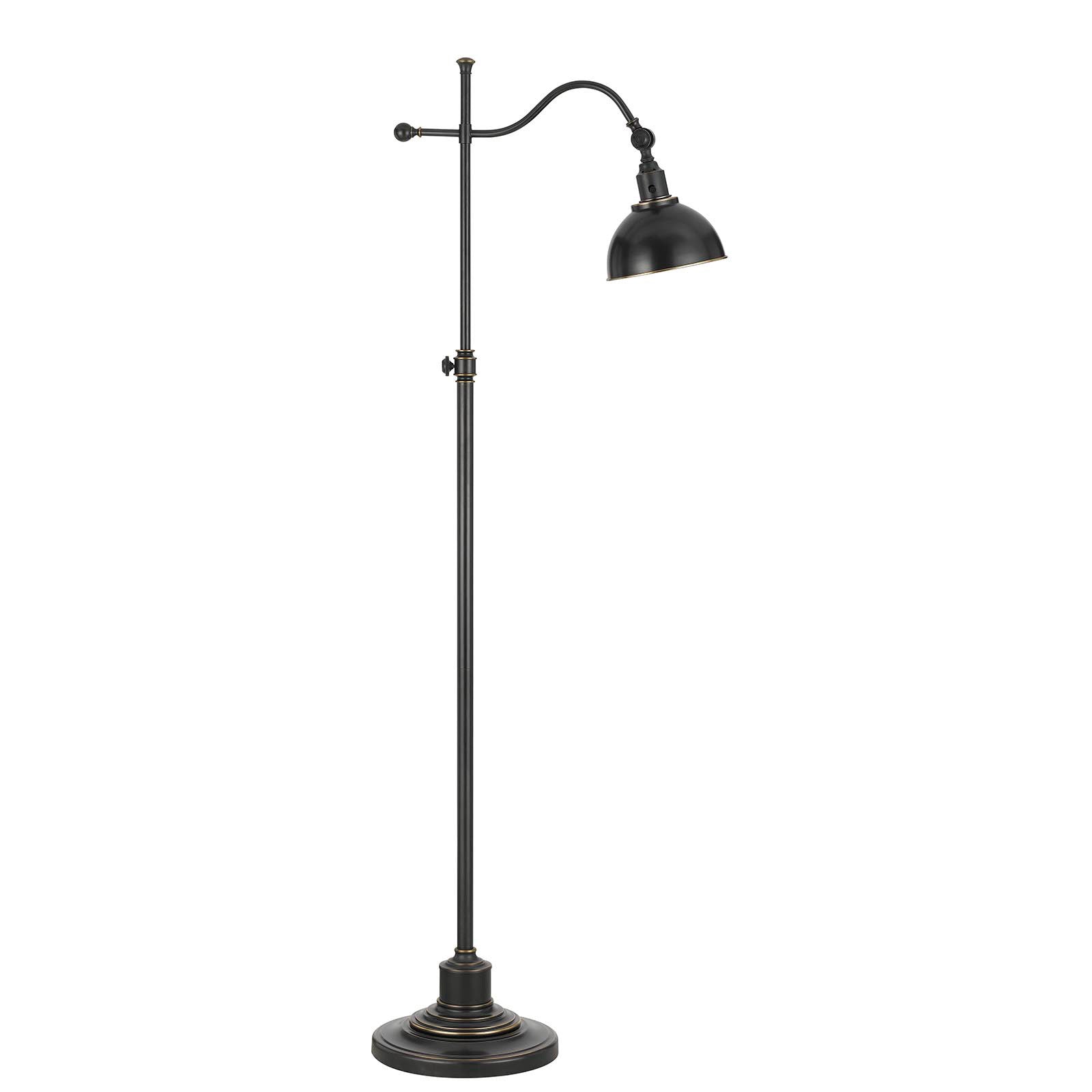 60" Bronze Adjustable Traditional Shaped Floor Lamp With Black Dome Shade