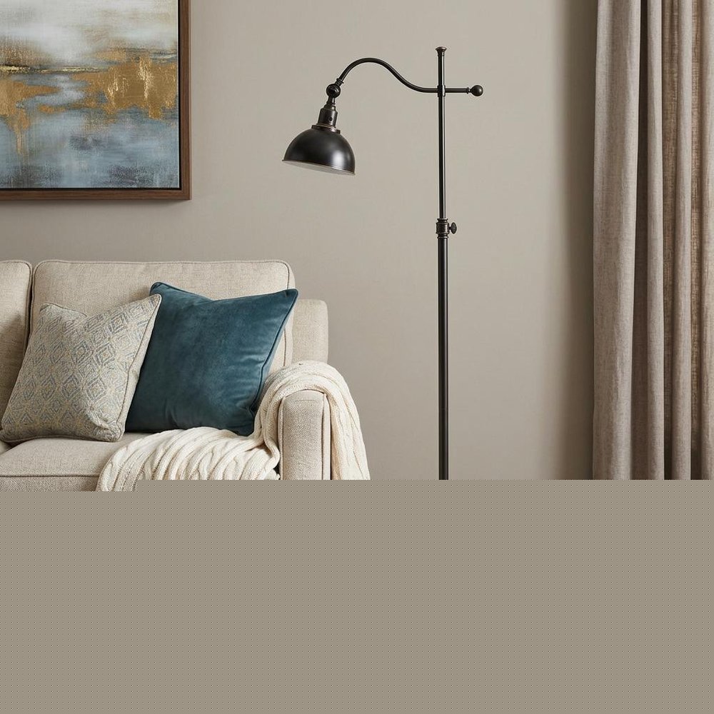 60" Bronze Adjustable Traditional Shaped Floor Lamp With Black Dome Shade