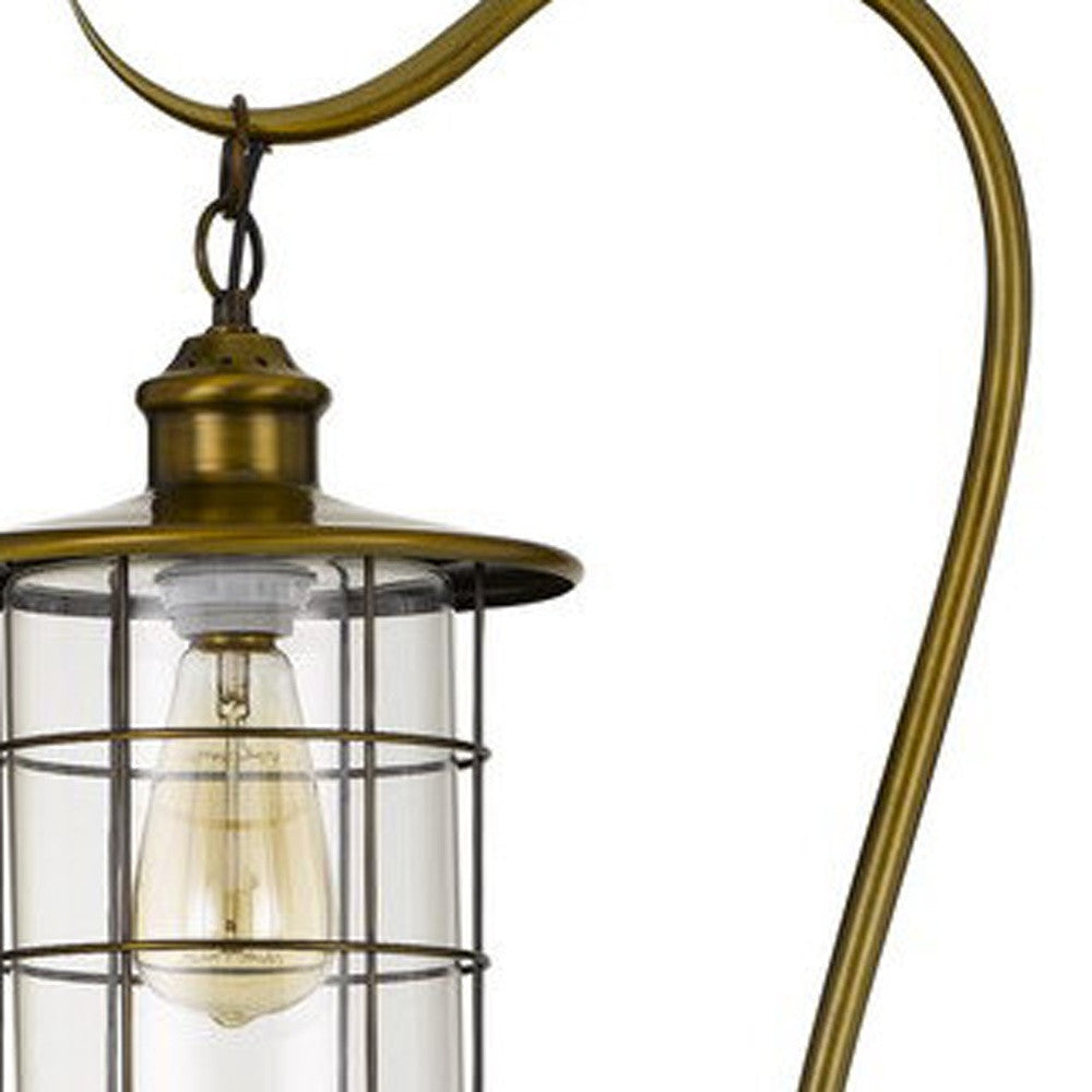60" Brass Traditional Shaped Floor Lamp With Bronze Transparent Glass Drum Shade