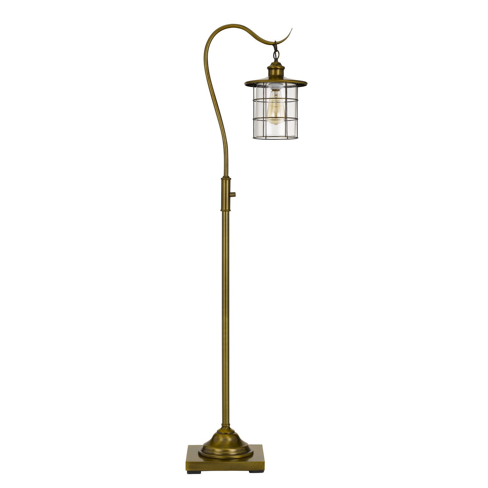 60" Brass Traditional Shaped Floor Lamp With Bronze Transparent Glass Drum Shade