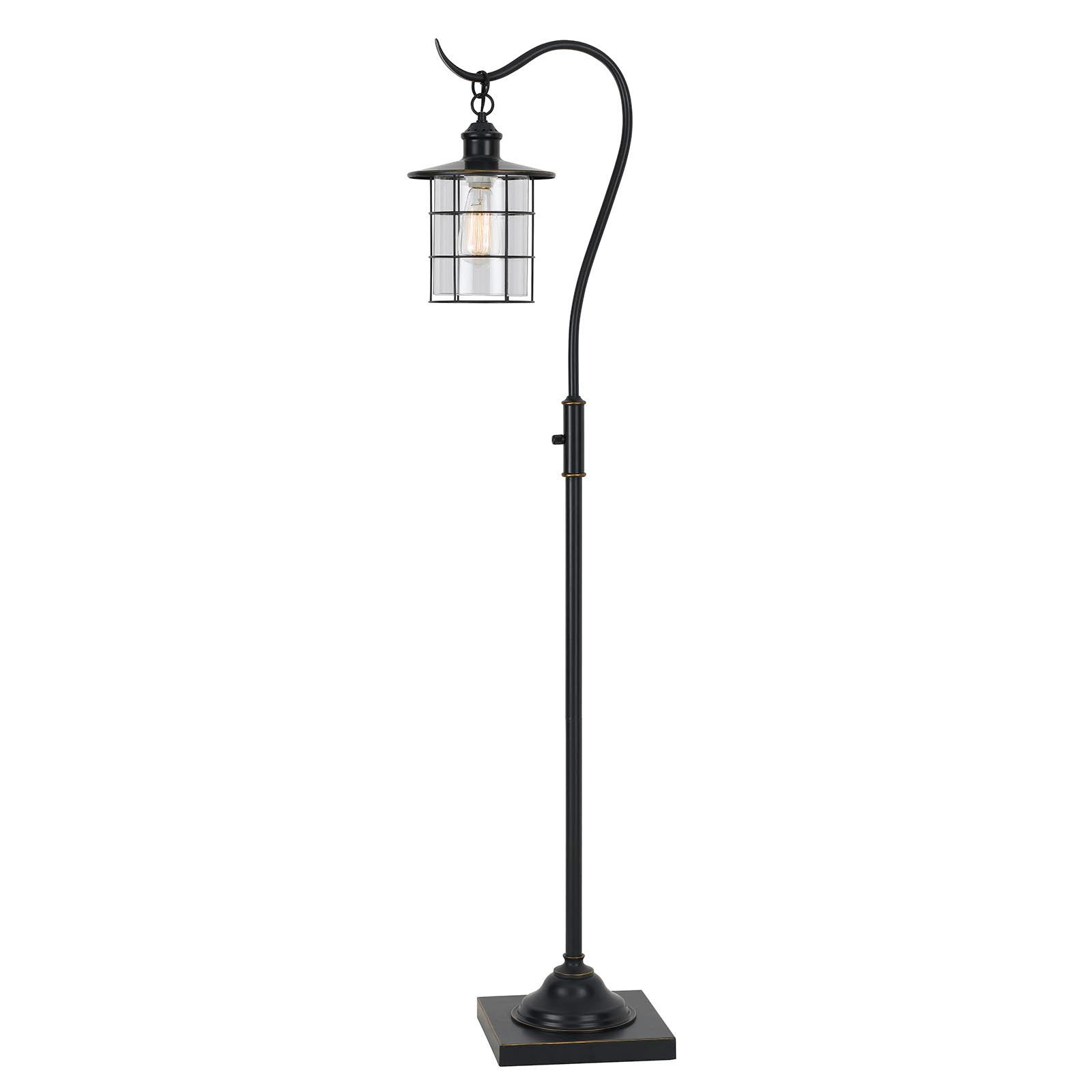 60" Bronze Traditional Shaped Floor Lamp With Bronze Transparent Glass Drum Shade