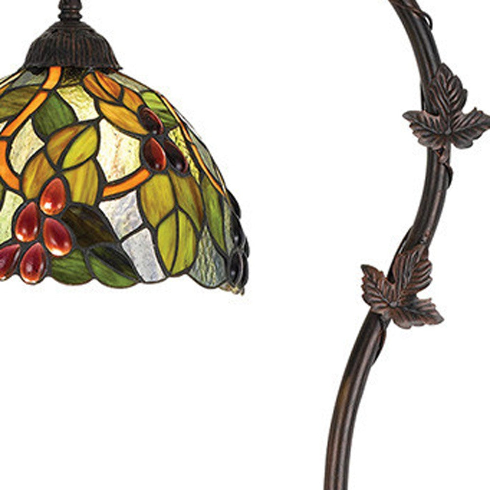 61" Bronze Traditional Shaped Floor Lamp With Green Yellow Dome Shade
