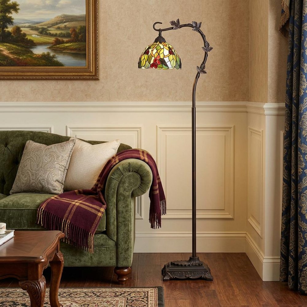 61" Bronze Floor Lamp With Green And Yellow Glass Dome Shade