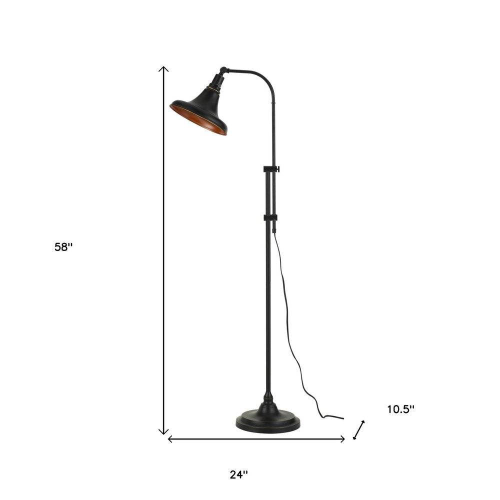 58" Bronze Metal Adjustable Floor Lamp With Bronze Metal Dome Shade