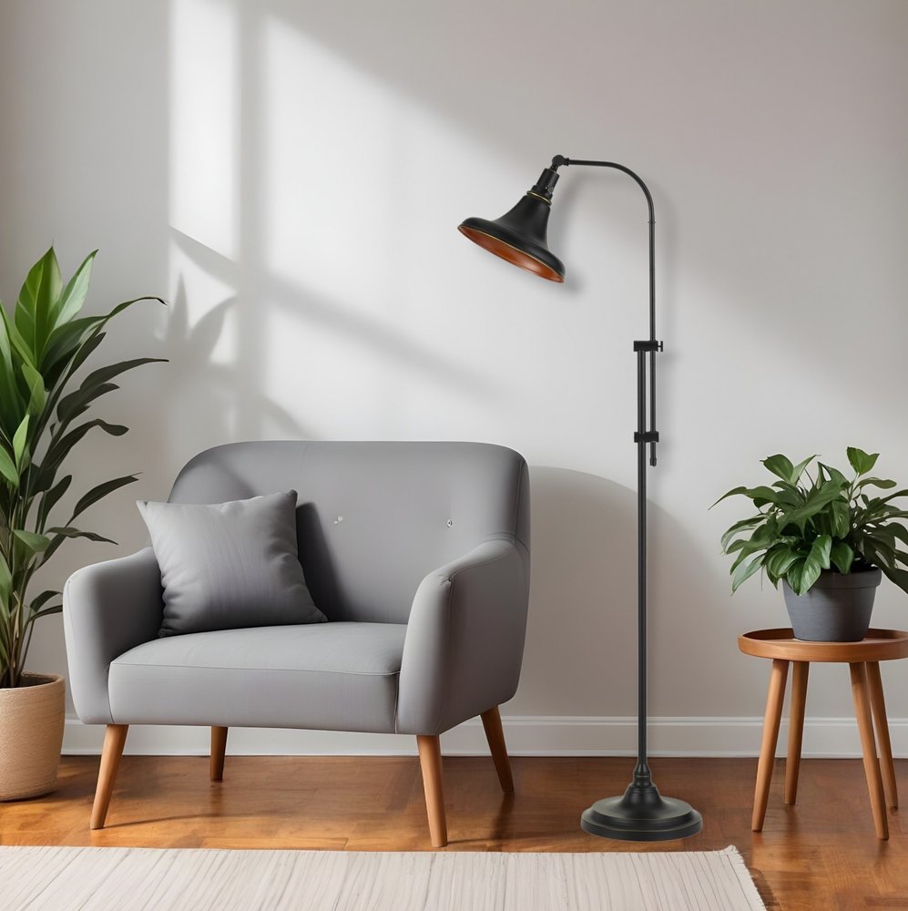 58" Bronze Metal Adjustable Floor Lamp With Bronze Metal Dome Shade
