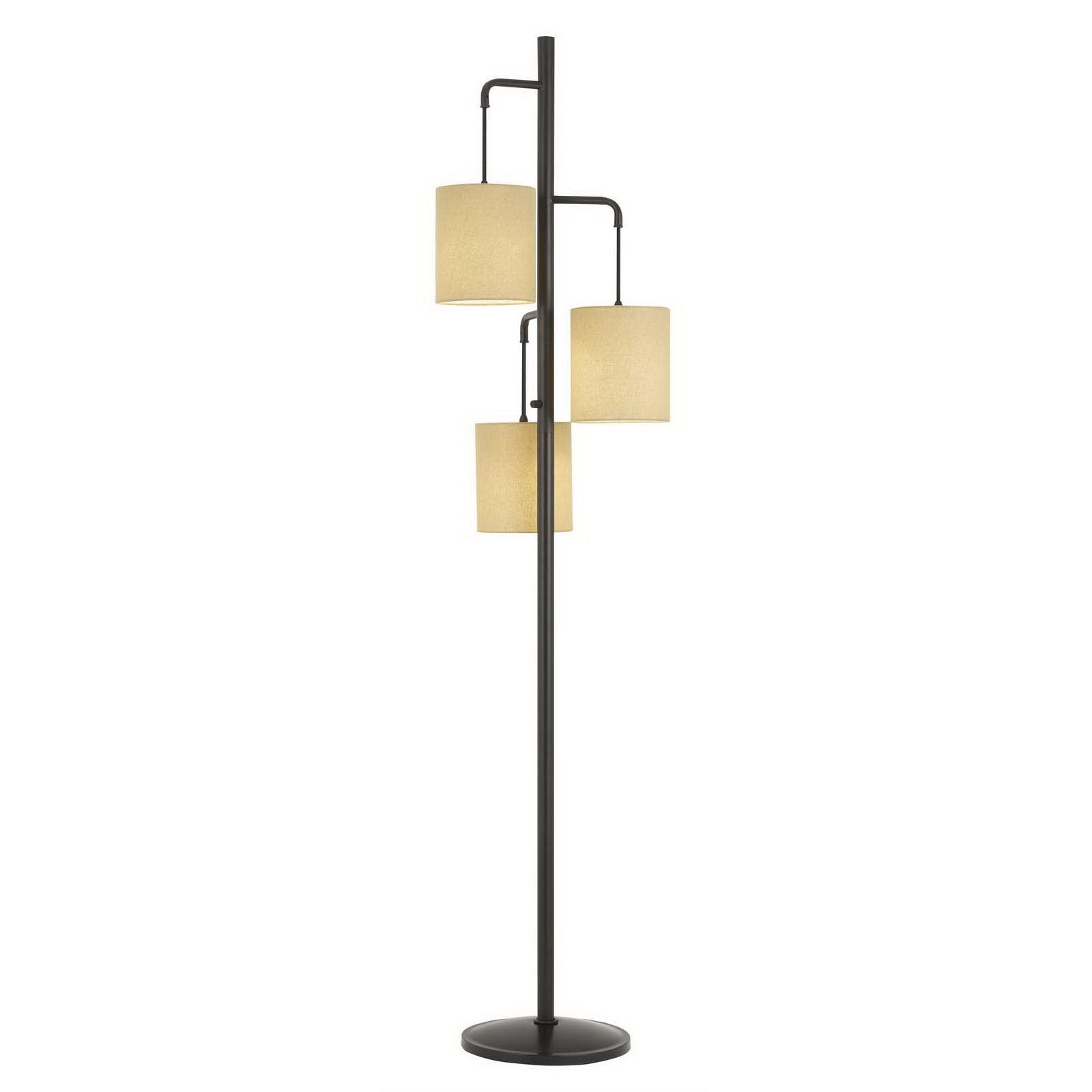72" Bronze Three Light Traditional Shaped Floor Lamp With Beige Drum Shade