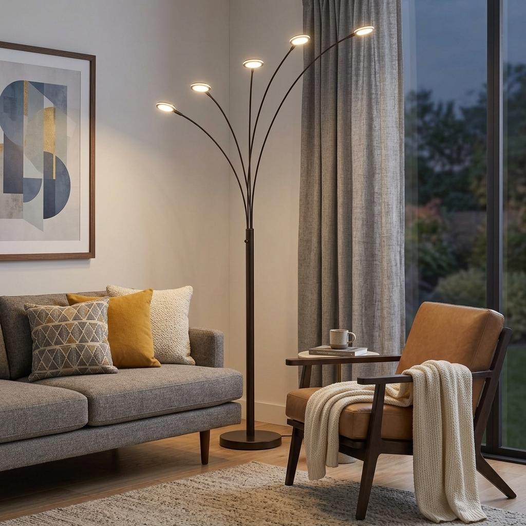 72" Bronze Five Light LED Arc Floor Lamp