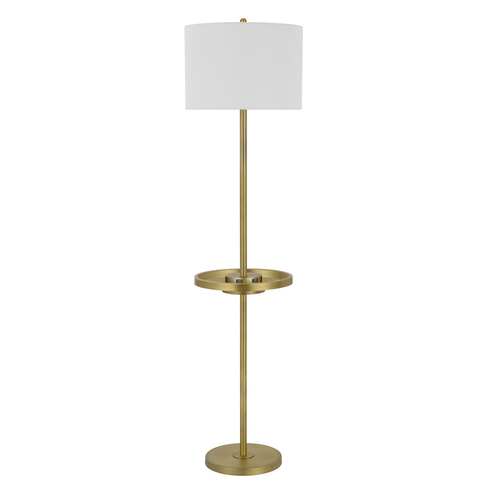 62" Nickel Tray Table Floor Lamp With White Drum Shade