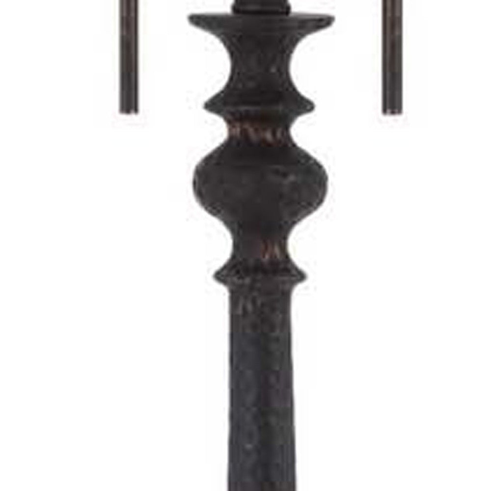 63" Rust Two Light Floor Lamp With Beige Fabric Square Shade