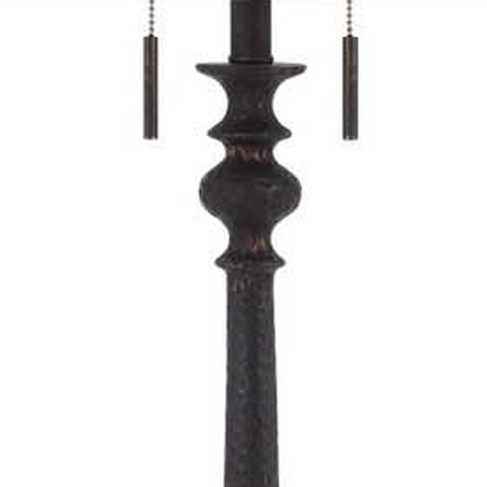 63" Rust Two Light Floor Lamp With Beige Fabric Square Shade