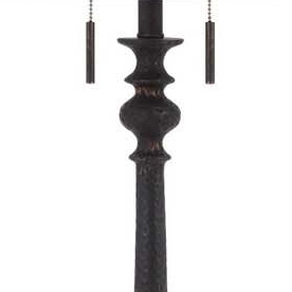 63" Rust Two Light Floor Lamp With Beige Fabric Square Shade