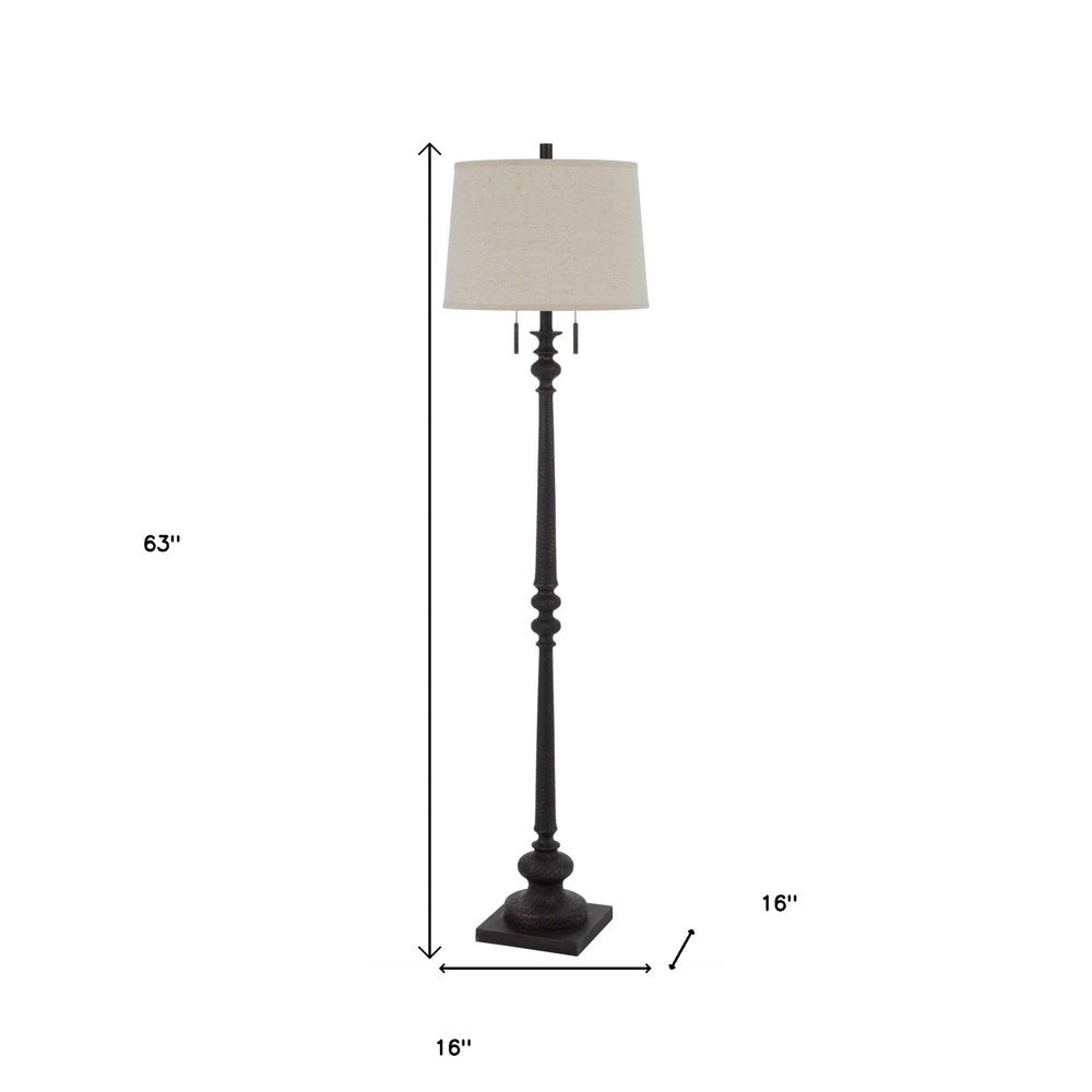 63" Rust Two Light Floor Lamp With Beige Fabric Square Shade