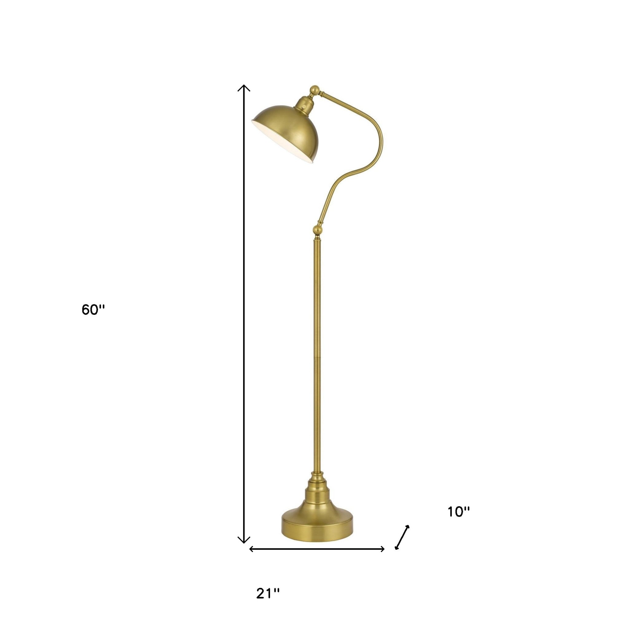 60" Brass Traditional Shaped Floor Lamp With Antiqued Brass Dome Shade