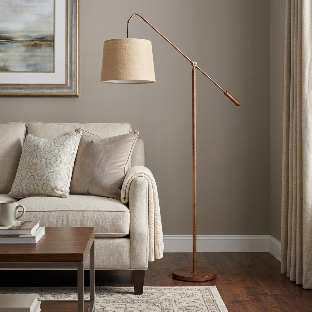 68" Rusted Adjustable Traditional Shaped Floor Lamp With Rust Drum Shade