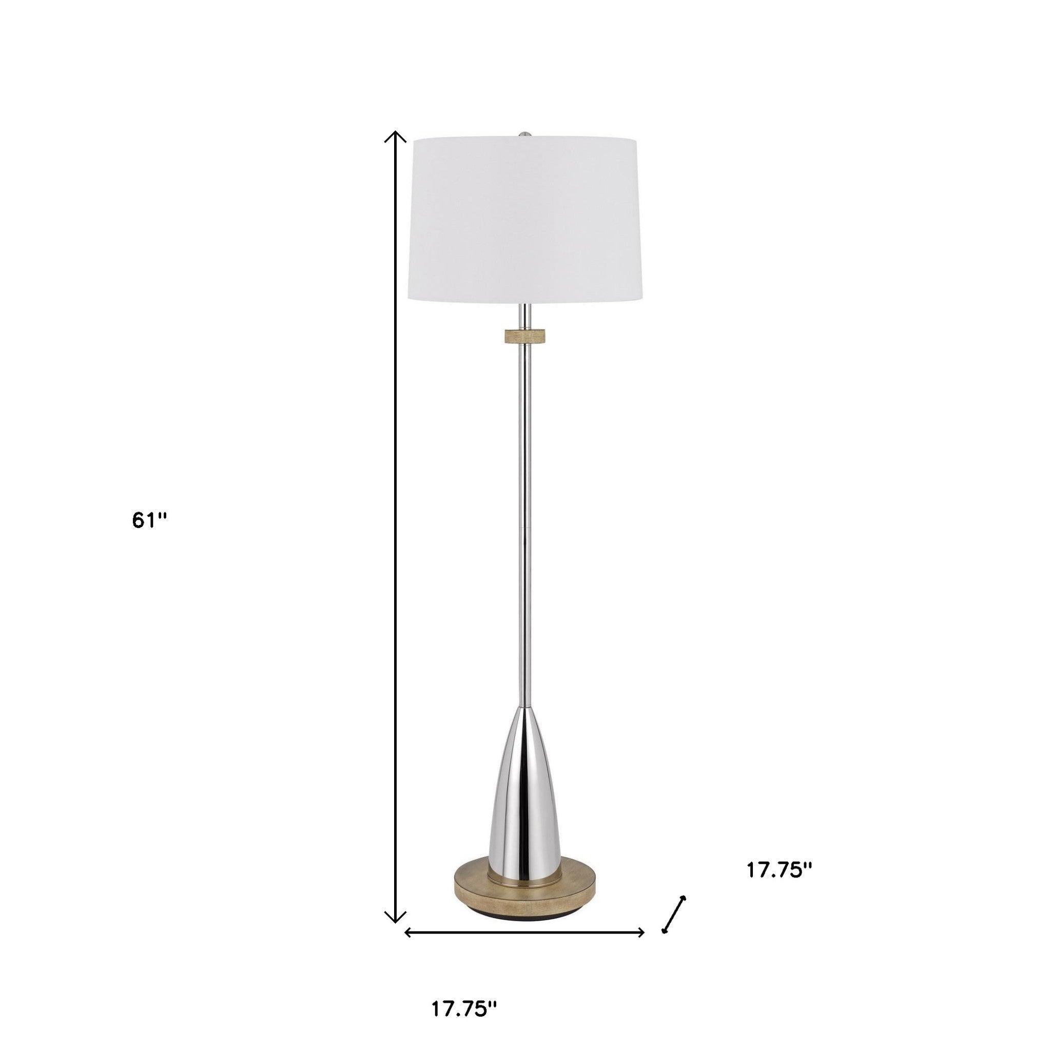61" Chrome Traditional Shaped Floor Lamp With White Square Shade