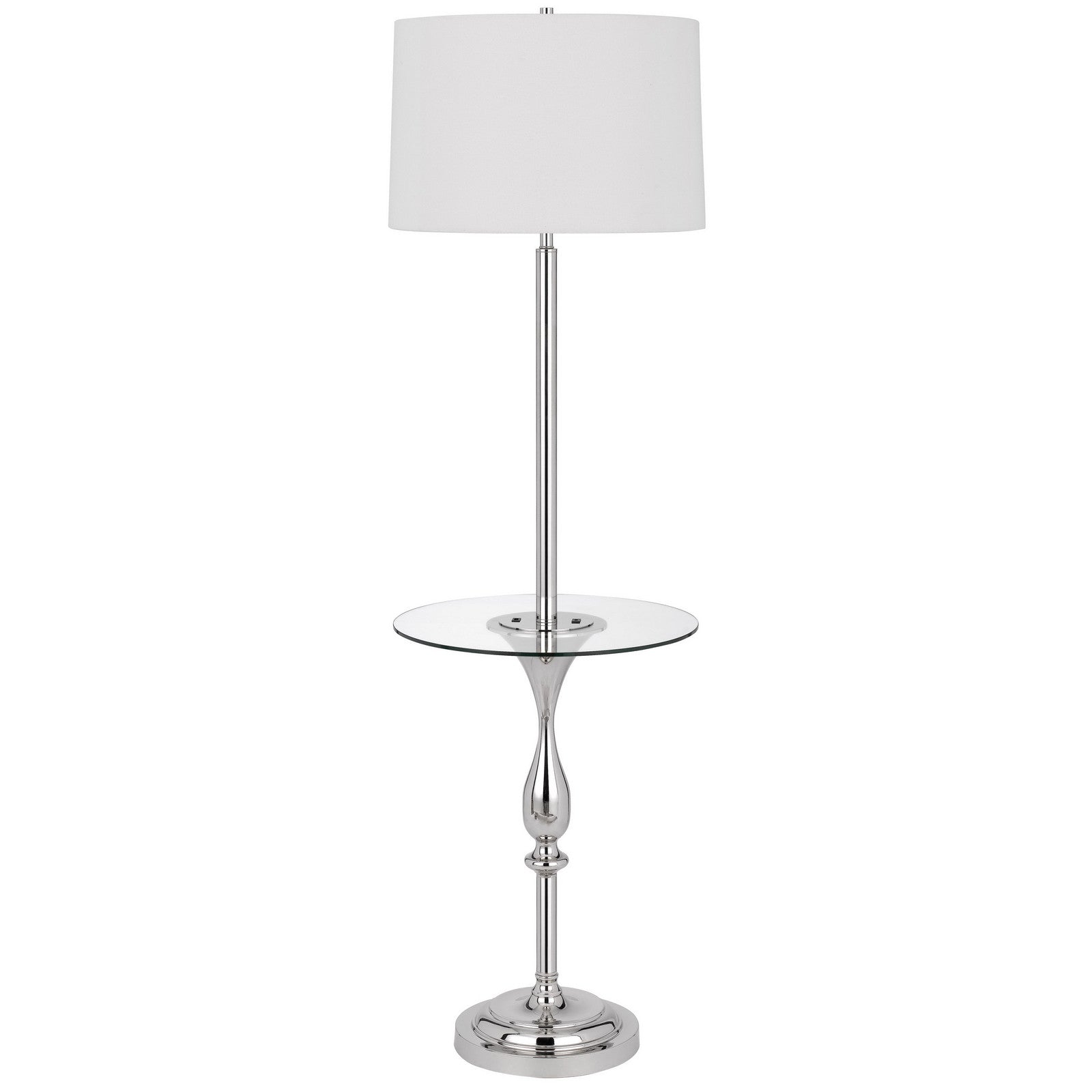 61" Chrome Tray Table Floor Lamp With White Transparent Glass Square Shade