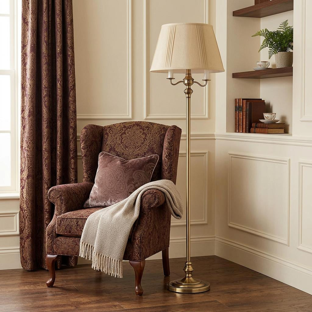 60" Bronze Four Light Traditional Shaped Floor Lamp With Beige Square Shade