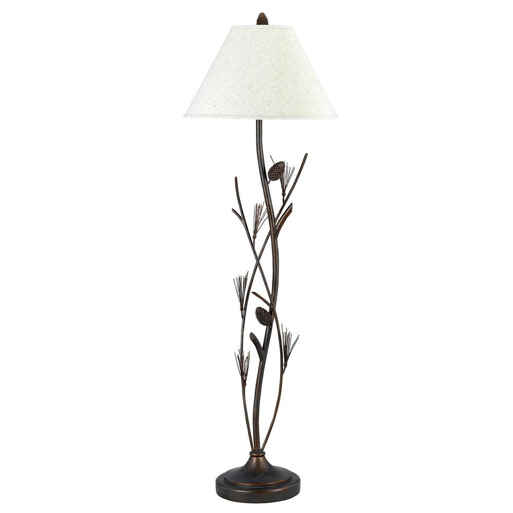 60" Rust Metal Floor Lamp With Brown Fabric Empire Shade