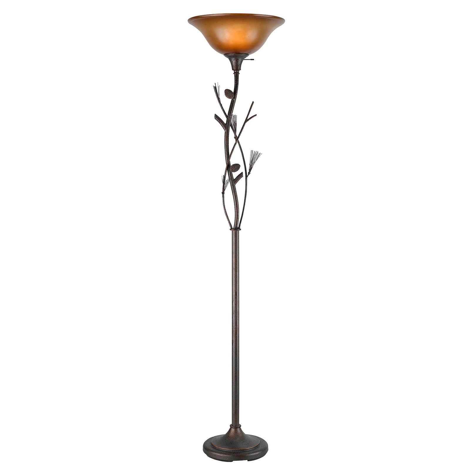 72" Amber Torchiere Floor Lamp With Brown Glass Dome Shade