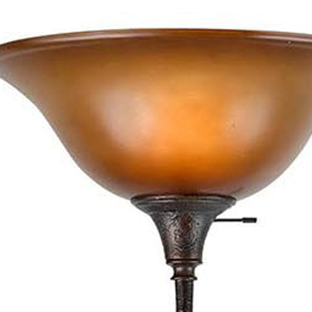 72" Amber Torchiere Floor Lamp With Brown Glass Dome Shade